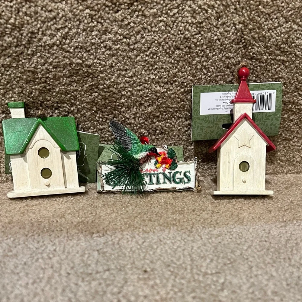 Target Feathered Friends Birds Hummingbird & 2 wooden birdhouse set of 3